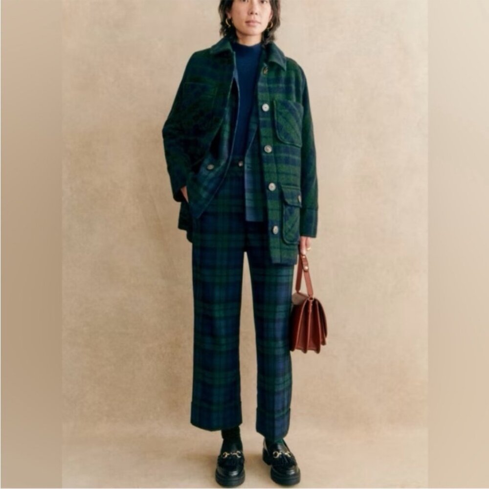 Sezane Navy Tartan Plaid Trouser/Pant  (size 36)